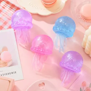 Cute glitter jellyfish squishy toy, soft rubber sensory stress relief toy for kids and adults.