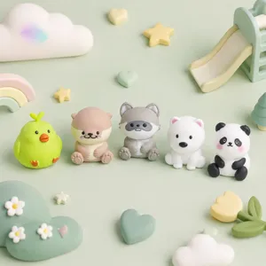 Cute animal slow rebound squeeze toys set detail showing panda otter raccoon cute figures.