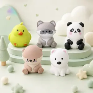 Set of 5 cute animal slow rising squishy toys, stress relief soft squeeze figures.