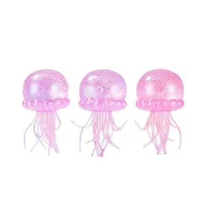 Cute pink glitter jellyfish squeeze toy soft rubber sensory stress relief fidget toy set of 3