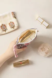 Pochette zippée miniature en coton à fleurs vintage, trousse de maquillage et porte-monnaie.