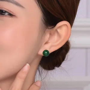 Classic green round gemstone stud earrings for women, elegant daily jewelry gift.