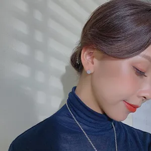 Natural chalcedony stud earrings for women, simple elegant gemstone jewelry gift for daily wear.