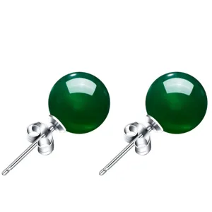 Elegant green chalcedony gemstone stud earrings with silver plated posts, main product view