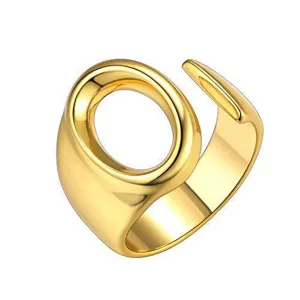 Vergulde open koperen ring met modern geometrisch letterontwerp voor dagelijks gebruik.