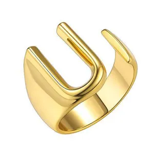 Gouden koperen open verstelbare ring voor dames en heren, modieuze geometrische sieraden.
