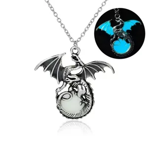 Men's luminous dragon pendant necklace, trendy glow in the dark punk style fashion jewelry.