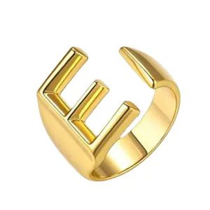 Gouden letter E ring open verstelbare koperen ring modieuze sieraden voor dagelijks gebruik