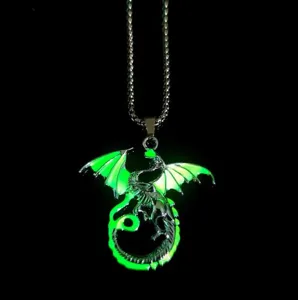Glow in the dark dragon necklace luminous pendant for men stylish night light jewelry