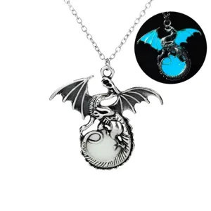 Glow in the Dark Dragon Necklace Silver Luminous Sphere Pendant Jewelry for Men Boys