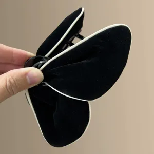 Schwarze Samt Haarspange Klammer mit weißem Rand, elegantes Haarzubehör für Damen Dutt.
