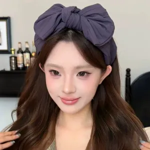 Serre-tête grand nœud pour femme, bandeau large couleur unie, accessoire cheveux haut de tête.