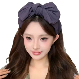 Elégant serre-tête grand nœud papillon 3D couleur unie polyvalent femme accessoire cheveux