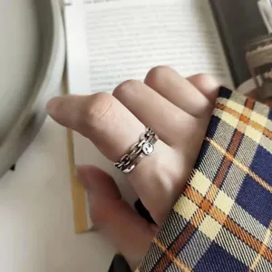 Retro double layer chain smiley face open ring for women trendy fashion jewelry gift