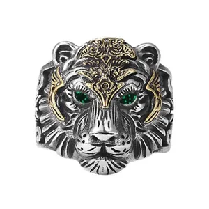 Retro Men Tiger Head Open Ring Vintage National Style Domineering Animal Ring Hip Hop Punk Fashion Jewelry Finger Ring Gift
