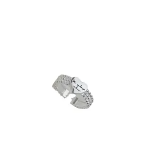 Bague ouverte coeur retro minimaliste pour femme, magnifique bijou de doigt reglable en argent.