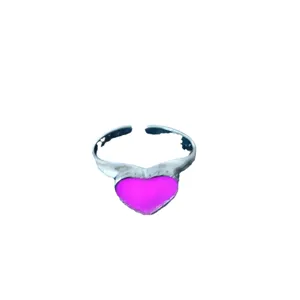 Zilveren open ring met roze hart, trendy Koreaanse stijl zoete stoere minimalistische sieraden.
