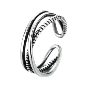 Retro kruis ketting dubbellaagse open ring, stijlvolle Koreaanse hiphop vintage zilveren ring.