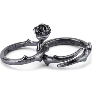 Vintage black gothic thorn rose open bracelet couple jewelry aesthetic cool style