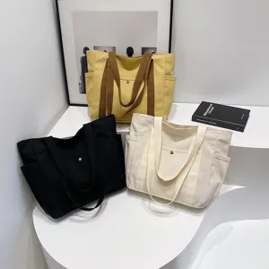 Grosse Kapazitaet Segeltuch Shopper Tasche laessige minimalistische Umhaengetasche Alltag