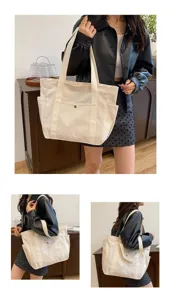 Grosse Kapazitaet Leinen Handtasche Damen Shopper Tasche Schultertasche fuer Alltag.