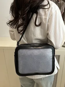 Japanse JK-stijl PU crossbody Ita-bag met doorzichtige mesh voorzak voor dagelijks gebruik en cosplay