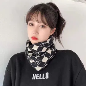 Women winter warm neck gaiter black and white checkered cold proof cycling mask scarf