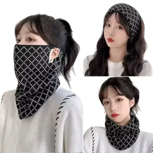 Women winter warm knitted face mask scarf ear hanging windproof cycling neck gaiter stylish.