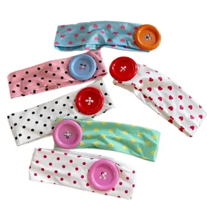 Fasce capelli in stoffa pois cuori con grandi bottoni carine fasce elastiche estive per donne