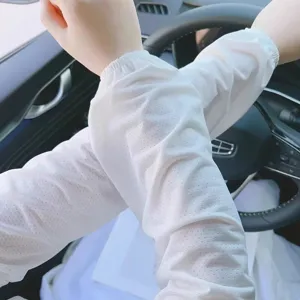 Damen Sommer Weiße Mesh Sonnenschutz Ärmel Atmungsaktiv Fahren Arm Kühlung UV Schutz