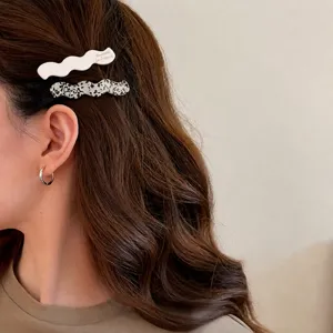 Set van 2 minimalistische acetaat golvende haarspelden voor vrouwen, pony speldje
