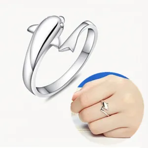 Verstelbare zilveren dolfijn ring open band schattig dier sieraden cadeau vrouwen