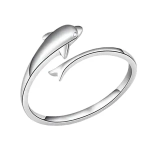 Zilveren dolfijn open ring voor vrouwen, prachtig verstelbaar vingerring cadeau.
