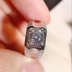 Men's platinum plated zircon ring, fashion adjustable titanium steel diamond ring for men gift.