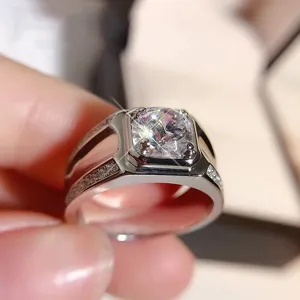 Detailed close-up view of the sparkling cubic zirconia men's ring showing center stone brilliance.