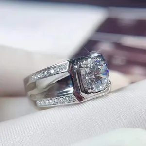 Close up view of men luxury platinum plated ring featuring brilliant zirconia center stone.