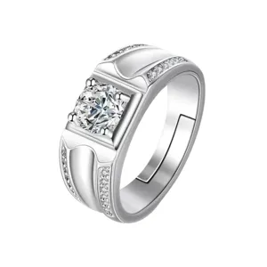 Men adjustable platinum plated zircon ring, fashion engagement gift titanium steel ring