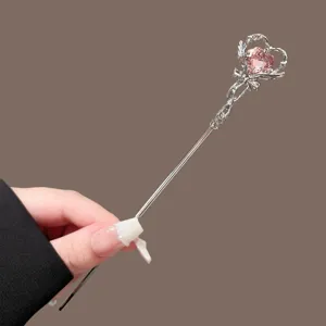 Bacchetta magica fermacapelli con cristallo a cuore rosa, forcina carina in stile giapponese.