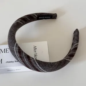 Französisches Vintage breites Stirnband Herbst Winter hoher Kopfkamm Karo Haarreif elegant