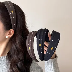 Cerchietto in Spugna a Pois Vintage per Donna Semplice Hair Hoop per Top Cranico Alto Con Etichetta in Metallo Retro Moda Accessori per Capelli