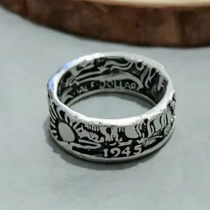 Vintage silver carved ring for men and women retro style statement jewelry accessory uk