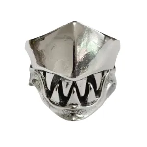 Men's silver punk venom teeth open ring, cool stylish metal monster jaw jewelry for daily modern wear.