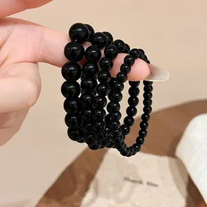 Classico Bracciale di Perle in Ossidiana Vintage Bracciale Semplice con Perline Tonde per Uomo Donna Regalo di Gioielli
