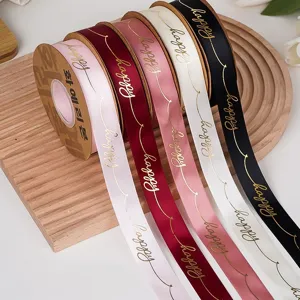 Nastro di Raszo Inglese Happy Stampato in Oro per Decorazione Torta di Compleanno Confezione Regalo e Involucro di Bouquet