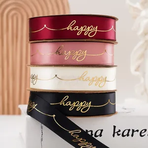 Nastri di raso stampati in oro per la confezione di regali e decorazione floreale
