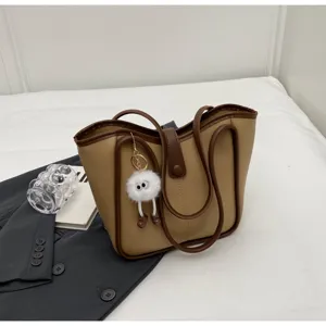 Borsa a tracolla retro Maillard grande capacità shopper borsa a mano con ciondolo peluche