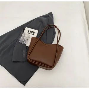 Borsa a spalla in pelle PU marrone, grande capacita, borsa casual retro per donna elegante.