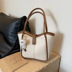 Borsa shopper retro a contrasto di colore grande capacita borsa a spalla elegante per donna