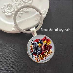 Spanish bullfighter glass keychain metal ring pendant fashionable souvenir accessory gifts item.