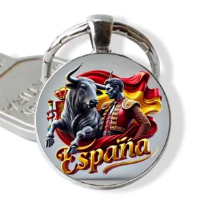 Bullfighter glass dome alloy keyring Spain style pendant keychain for daily fashion accessories